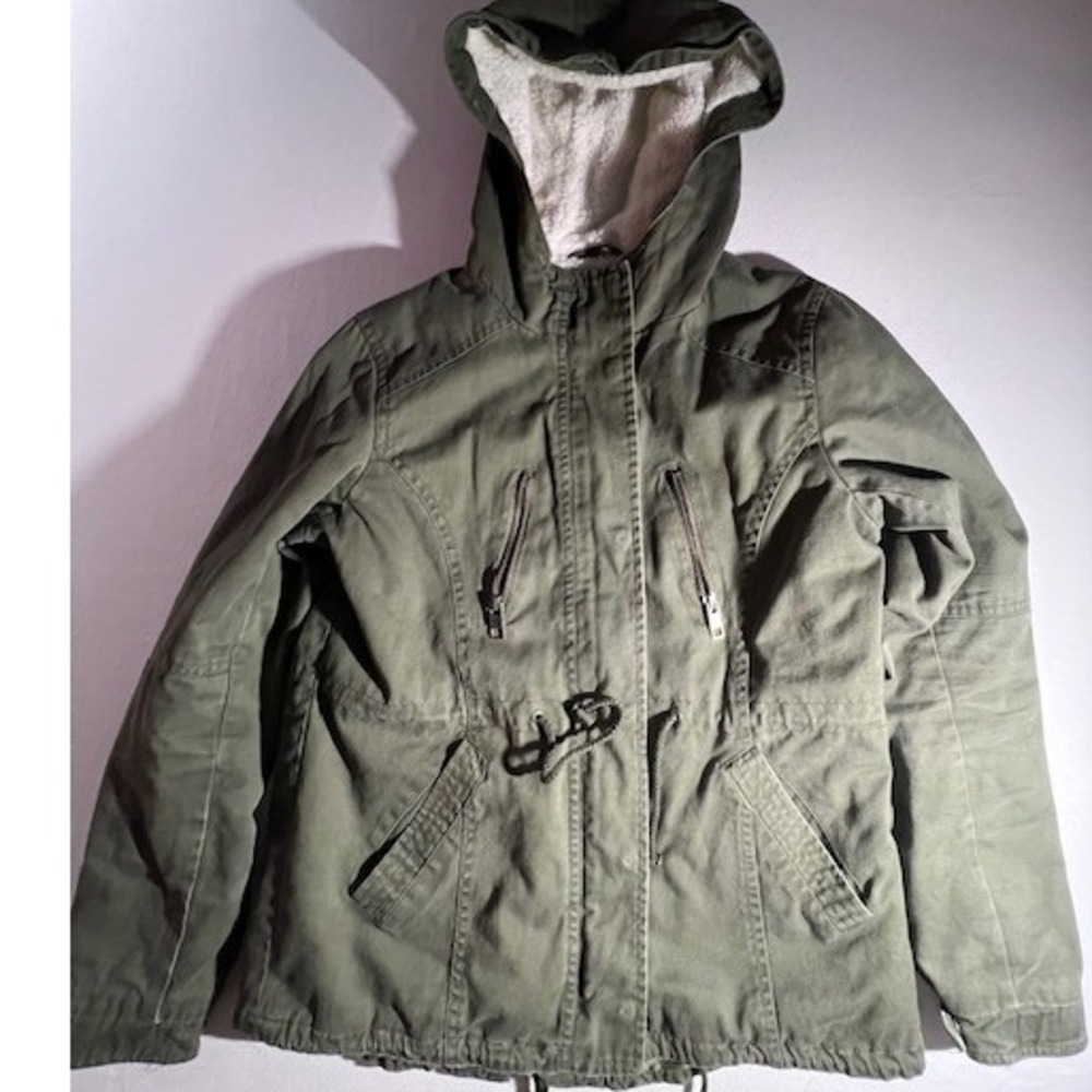 Joe Boxer Utility Jacket Women S Olive Green Hooded Sherpa Lined Parka SEAS:5017